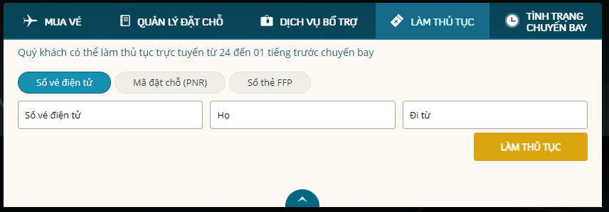Cổng thủ tục check in online của Vietnamairlines